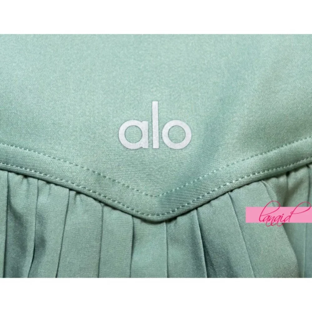 Alo Airlift Grand Slam Tennis Skirt Botanical Green High-Rise Waist Pleats Skort